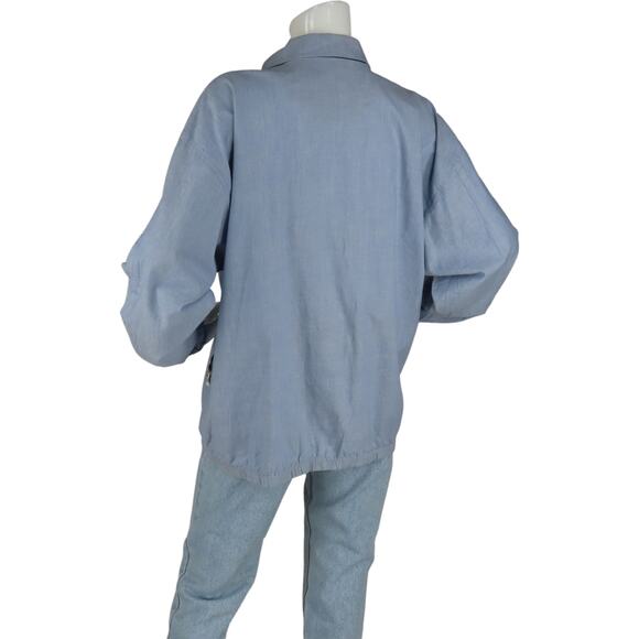 Vintage Euro Joy Blue Chambray Bomber Hipster Rock Grunge New Wave Mom Jacket - Picture 4 of 7